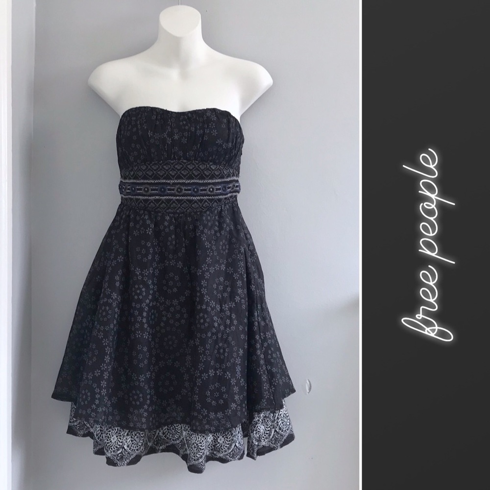 Free People Embroidered Floral Strapless Dress • 2